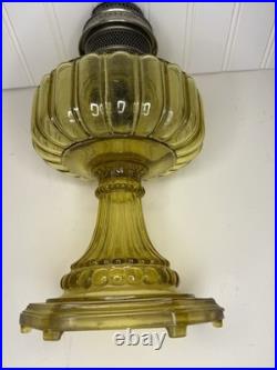 Antique ALADDIN Model-B Corinthian AMBER GLASS Oil Lamp. Chimney, Burner, Base