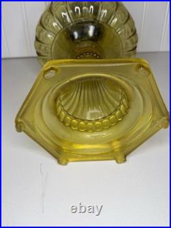 Antique ALADDIN Model-B Corinthian AMBER GLASS Oil Lamp. Chimney, Burner, Base