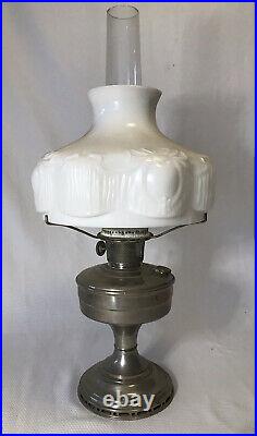 Antique ALADDIN Nickel Plated # 12 Burner Table Oil Kerosene Lamp Bows Shade