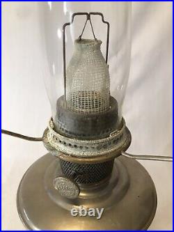 Antique ALADDIN Nickel Plated # 12 Burner Table Oil Kerosene Lamp Bows Shade