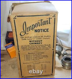Antique Aladdin #12 Nickel Table Lamp & 601s Rural Shade Some Original Boxes
