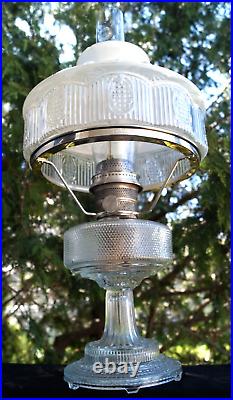 Antique Aladdin 1933 ONLY Crystal Clear Colonial Model 104 Oil Lamp & 501 Shade