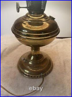 Antique Aladdin # 6 Brass Oil Lamp, Original Frosted Shade & Chimney Electrified