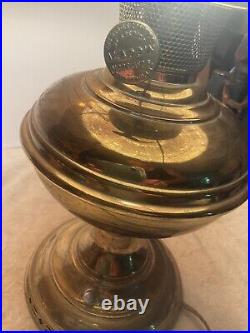 Antique Aladdin # 6 Brass Oil Lamp, Original Frosted Shade & Chimney Electrified