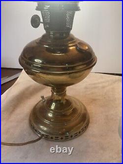 Antique Aladdin # 6 Brass Oil Lamp, Original Frosted Shade & Chimney Electrified