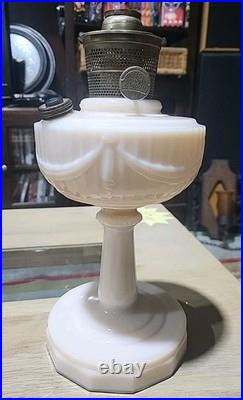 Antique Aladdin Alacite'Lincoln Drape' Pale Pink Custard Kerosene Lamp 13 GLOW
