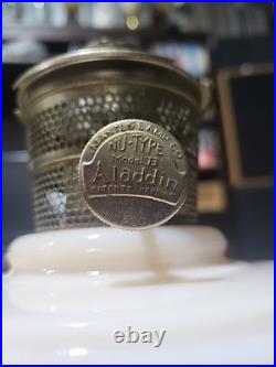 Antique Aladdin Alacite'Lincoln Drape' Pale Pink Custard Kerosene Lamp 13 GLOW