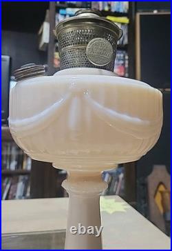 Antique Aladdin Alacite'Lincoln Drape' Pale Pink Custard Kerosene Lamp 13 GLOW