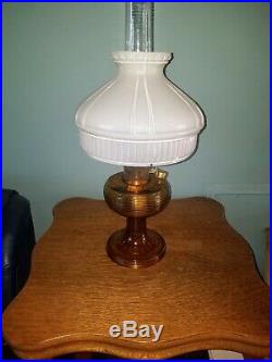 Antique Aladdin Amber Beehive Lamp with Aladdin Shade