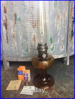 Antique Aladdin Amber Behive Kerosene Oil Lamp With New In Box Wick & Mantle