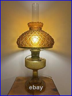 Antique Aladdin Amber Colonial Electrified Kerosene Oil Lamp With Amber Shade