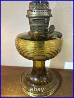 Antique Aladdin Amber Crystal Beehive Oil Lamp with Model B Burner Vintage 1930s