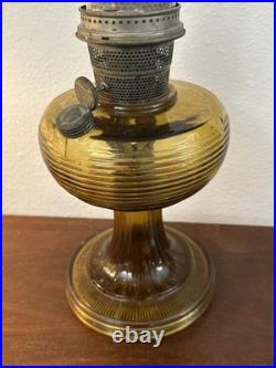 Antique Aladdin Amber Crystal Beehive Oil Lamp with Model B Burner Vintage 1930s