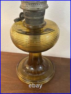 Antique Aladdin Amber Crystal Beehive Oil Lamp with Model B Burner Vintage 1930s