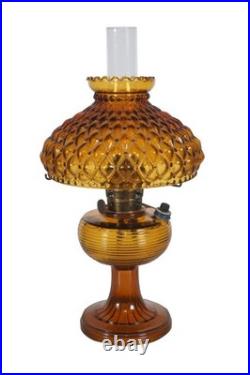 Antique Aladdin Amber Quilted Glass Hobnail Hurricane Vanity Oil Lamp 21