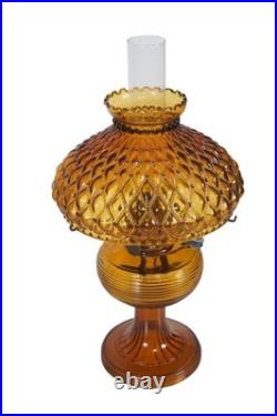 Antique Aladdin Amber Quilted Glass Hobnail Hurricane Vanity Oil Lamp 21