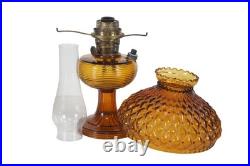 Antique Aladdin Amber Quilted Glass Hobnail Hurricane Vanity Oil Lamp 21