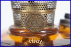 Antique Aladdin Amber Quilted Glass Hobnail Hurricane Vanity Oil Lamp 21