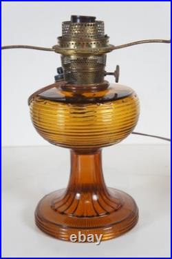 Antique Aladdin Amber Quilted Glass Hobnail Hurricane Vanity Oil Lamp 21
