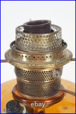 Antique Aladdin Amber Quilted Glass Hobnail Hurricane Vanity Oil Lamp 21