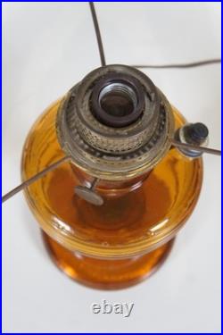 Antique Aladdin Amber Quilted Glass Hobnail Hurricane Vanity Oil Lamp 21