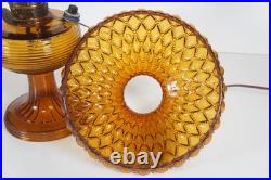 Antique Aladdin Amber Quilted Glass Hobnail Hurricane Vanity Oil Lamp 21