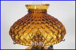Antique Aladdin Amber Quilted Glass Hobnail Hurricane Vanity Oil Lamp 21