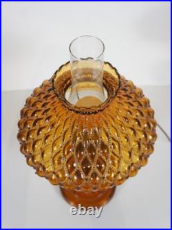 Antique Aladdin Amber Quilted Glass Hobnail Hurricane Vanity Oil Lamp 21