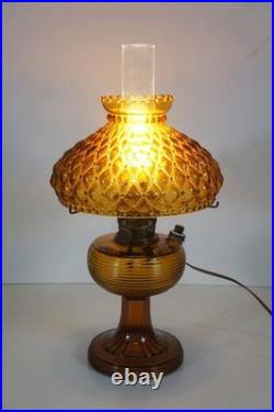 Antique Aladdin Amber Quilted Glass Hobnail Hurricane Vanity Oil Lamp 21