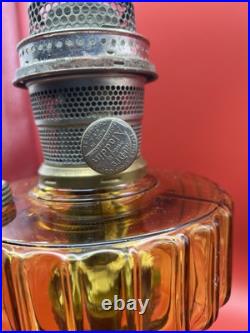 Antique Aladdin B-101 Amber Corinthian Oil Lamp With Burner and Chimney