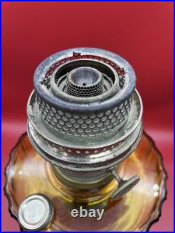 Antique Aladdin B-101 Amber Corinthian Oil Lamp With Burner and Chimney