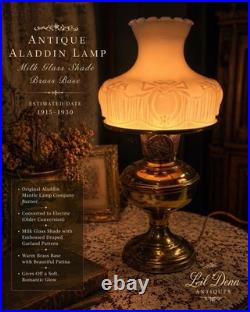 Antique Aladdin Brass Lamp Victorian Style Milk Glass Shade 1920s