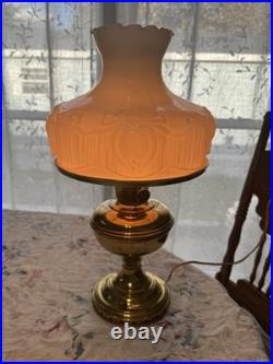 Antique Aladdin Brass Lamp Victorian Style Milk Glass Shade 1920s