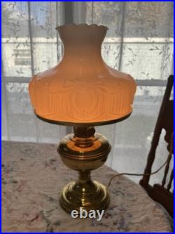 Antique Aladdin Brass Lamp Victorian Style Milk Glass Shade 1920s