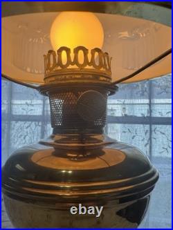 Antique Aladdin Brass Lamp Victorian Style Milk Glass Shade 1920s