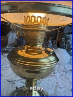 Antique Aladdin Brass Lamp Victorian Style Milk Glass Shade 1920s