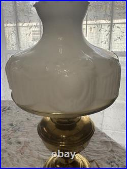 Antique Aladdin Brass Lamp Victorian Style Milk Glass Shade 1920s
