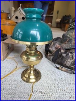 Antique Aladdin Brass Lamp With Emerald Shade