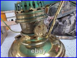 Antique Aladdin Brass Lamp With Emerald Shade