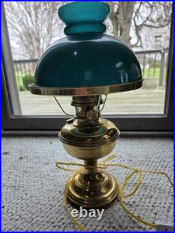 Antique Aladdin Brass Lamp With Emerald Shade
