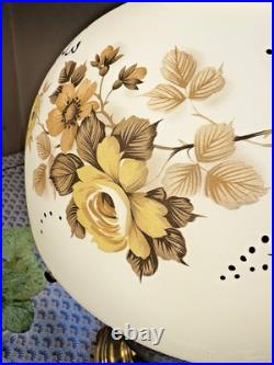 Antique Aladdin Brass Oil Model 12 Electrified Lamp Milk Glass Painted Shade 19