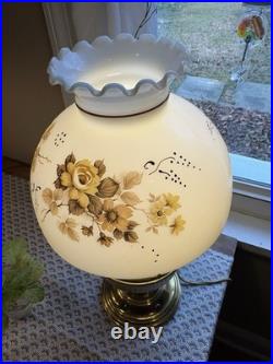 Antique Aladdin Brass Oil Model 12 Electrified Lamp Milk Glass Painted Shade 19