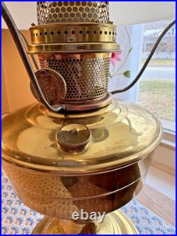 Antique Aladdin Brass Oil Model 12 Electrified Lamp Milk Glass Painted Shade 19 Antique Aladdin Brass Oil Model 12 Electrified Lamp Milk Glass Painted Shade 19