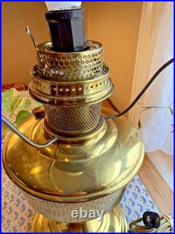 Antique Aladdin Brass Oil Model 12 Electrified Lamp Milk Glass Painted Shade 19