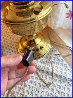 Antique Aladdin Brass Oil Model 12 Electrified Lamp Milk Glass Painted Shade 19