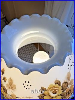 Antique Aladdin Brass Oil Model 12 Electrified Lamp Milk Glass Painted Shade 19 Antique Aladdin Brass Oil Model 12 Electrified Lamp Milk Glass Painted Shade 19