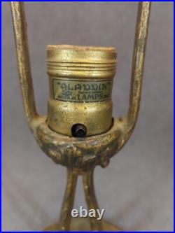 Antique Aladdin Cast Iron Lamp Base #163, Reverse Hand-painted Glass Shade