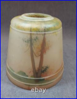 Antique Aladdin Cast Iron Lamp Base #163, Reverse Hand-painted Glass Shade