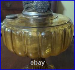 Antique Aladdin Cathedral Kerosene Oil Lamp Model B Burner Amber Glass
