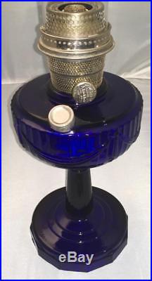 Antique Aladdin Cobalt Blue B Lincoln Drape Oil Lamp Tall 10 1/2 Not Scalloped